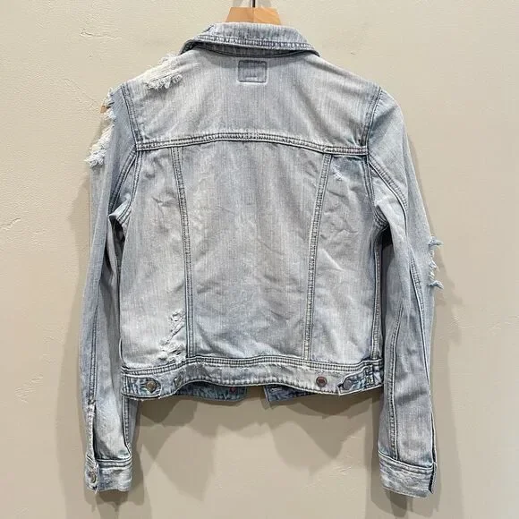 American Eagle Destroyed Denim Jean Jacket - Size: Small - Picture 2 of 9